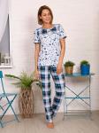 Пижама с длинными брюками, комбинированный бирюзово - синий (687-2)