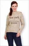 Толстовка с капюшоном, футер с лайкрой, принт New York, экрю (281-5)