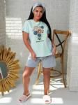 Пижама &ldquo;Букетик&rdquo; голубой с шортами