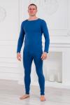 Нательное белье футболка с длиным рукавом и кальсоны кулирка с лайкрой синий макс