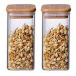 Банка для продуктов стеклянная 400мл "Хай-Тек" с бамбуковой крышкой, квадратная 6*15см